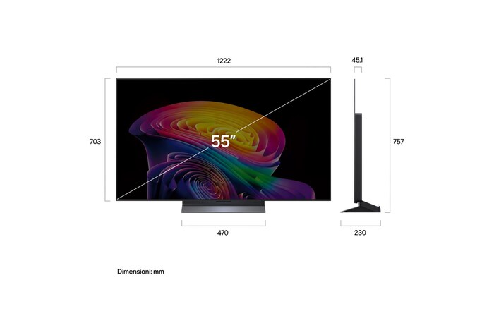 Immagine dimensioni TV OLED55C65LA 2026